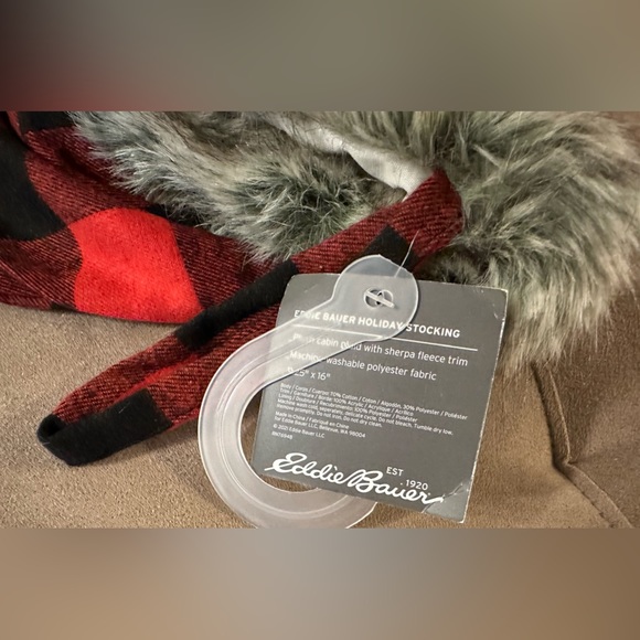 Eddie Bauer Plaid Christmas Stocking Holiday Decor Sherpa Fleece Trim 11X16 - Picture 14 of 16
